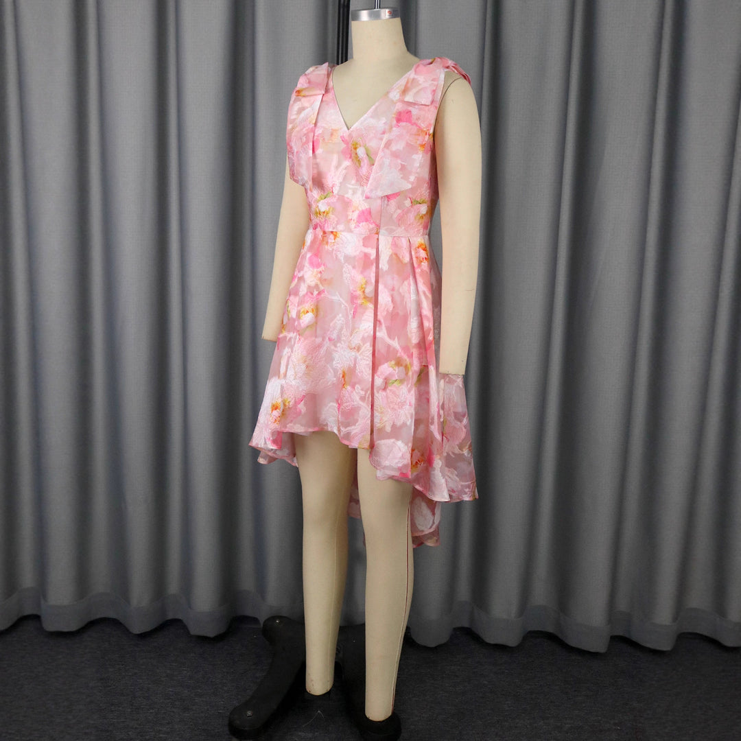 Damen asymmetrisches Cocktailkleid mit Rüschendesign und floralem Muster R&B