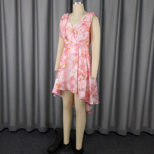 Damen asymmetrisches Cocktailkleid mit Rüschendesign und floralem Muster R&B