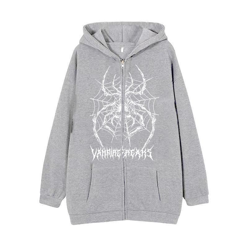 Damen Langarm Kapuzenjacke mit detailreichem Spinnenmotiv R&B