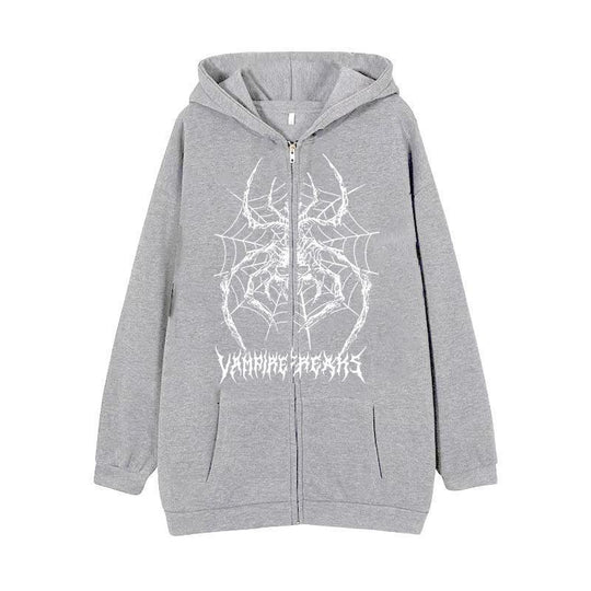 Damen Langarm Kapuzenjacke mit detailreichem Spinnenmotiv R&B