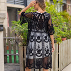 Damen Häkelstrandüberwurf mit elegantem floralem Design und lässigem Schnitt R&B
