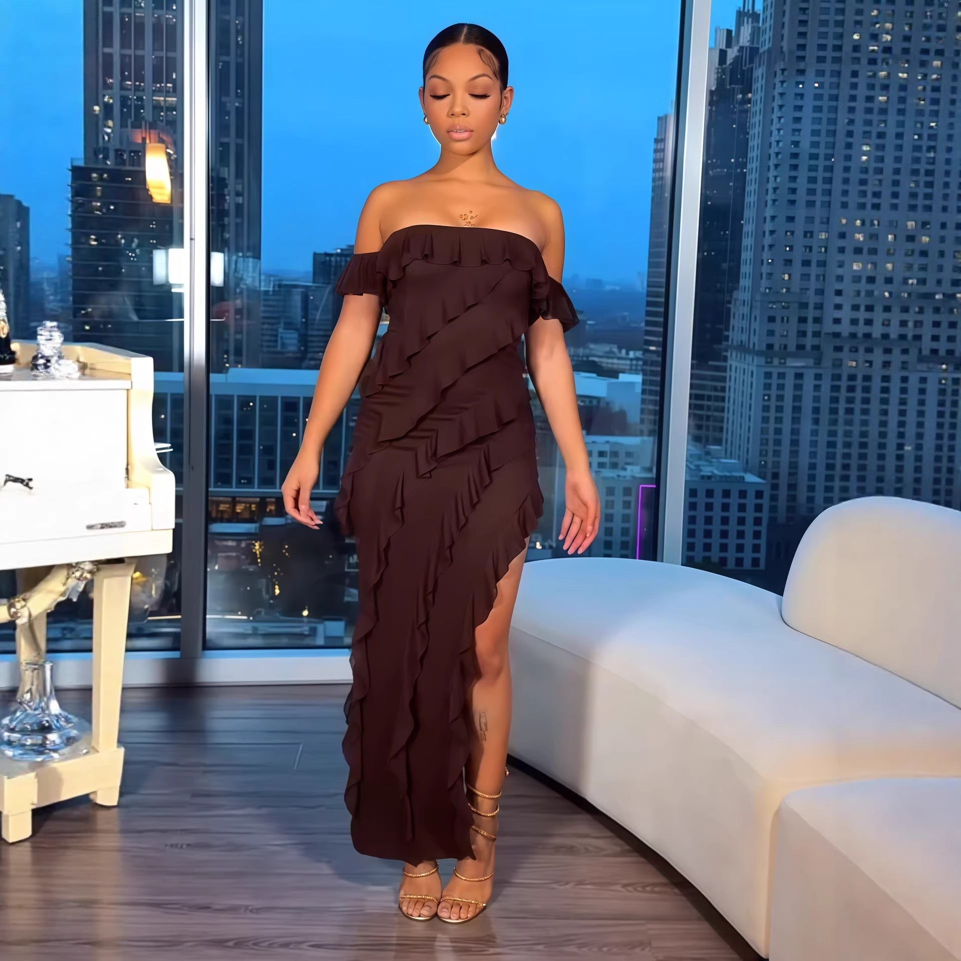 Damen Rüschendes Maxi-Kleid R&B
