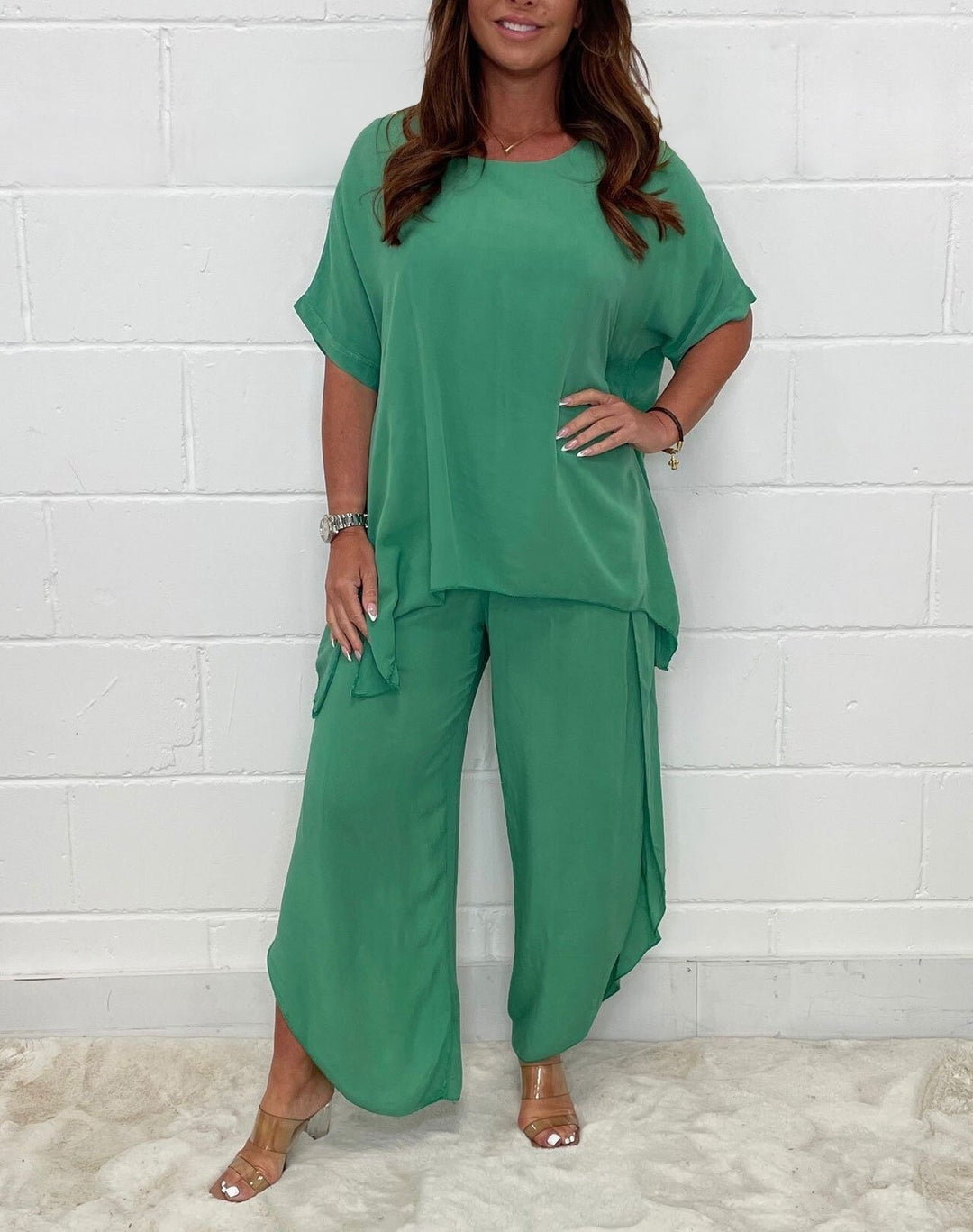Damen Elegantes und legeres Zweiteiliges Set aus luftigem Leinenmaterial R&B