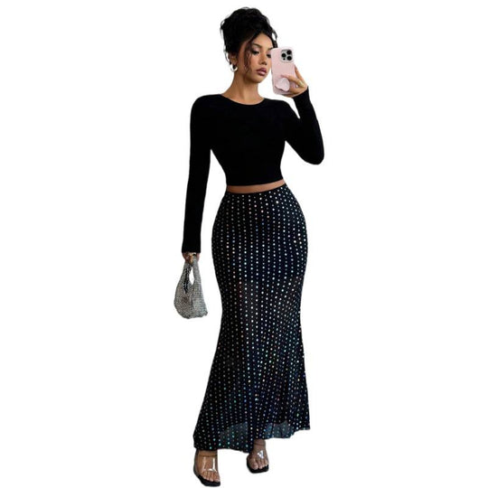 Damen Elegante und schicke maxi Rock mit Pünktchenmuster R&B