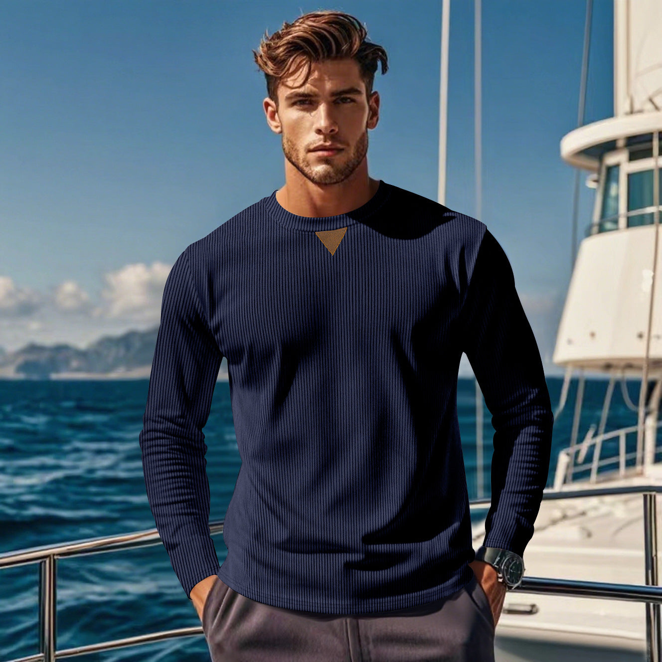 Herren Langarmshirt mit strukturiertem Rippdesign R&B