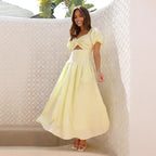 Damen Maxi-Kleid mit gewickeltem Oberteil und schwingendem Rock R&B