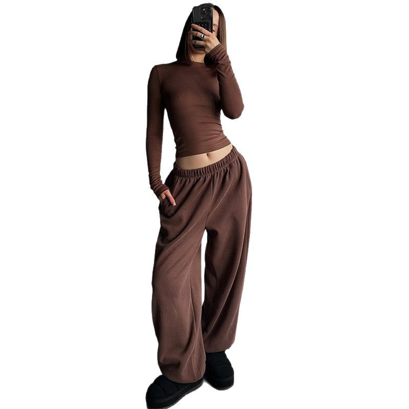 Damen lässiges Langarm-Top und weite Hose Set R&B