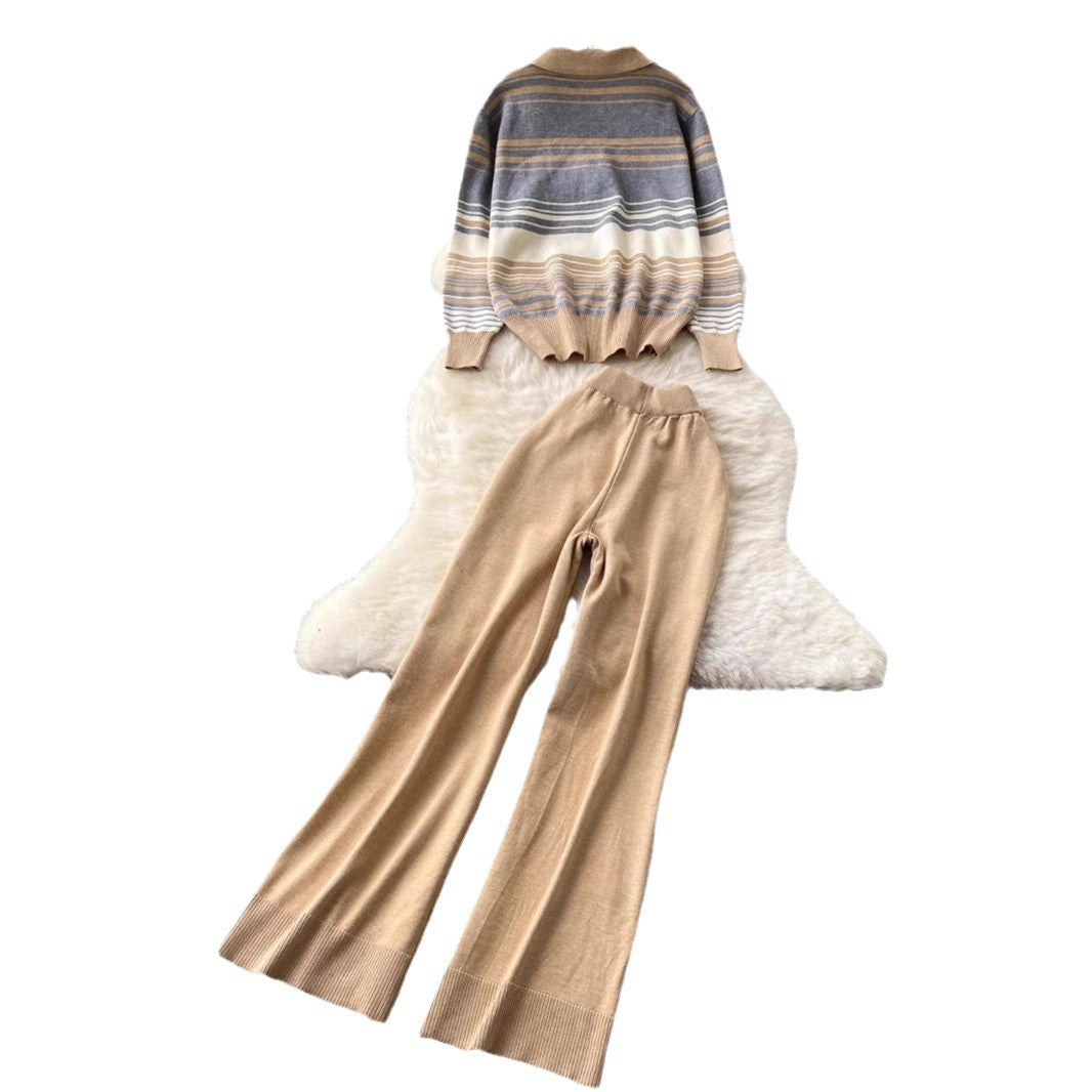 Damen modisches Freizeit-Loungewear-Set mit Reißverschluss und breitem Bein R&B
