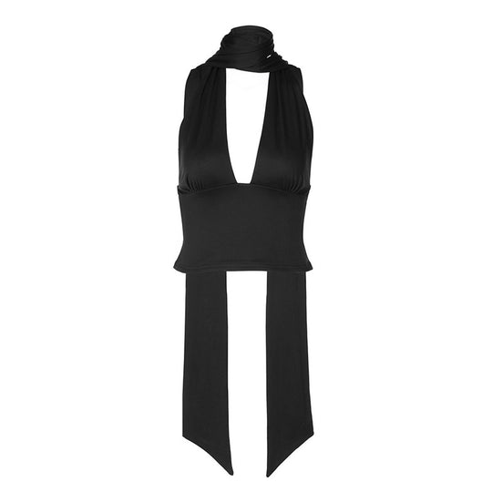 Damen asymmetrisches Top mit variablem Krawattendetail R&B