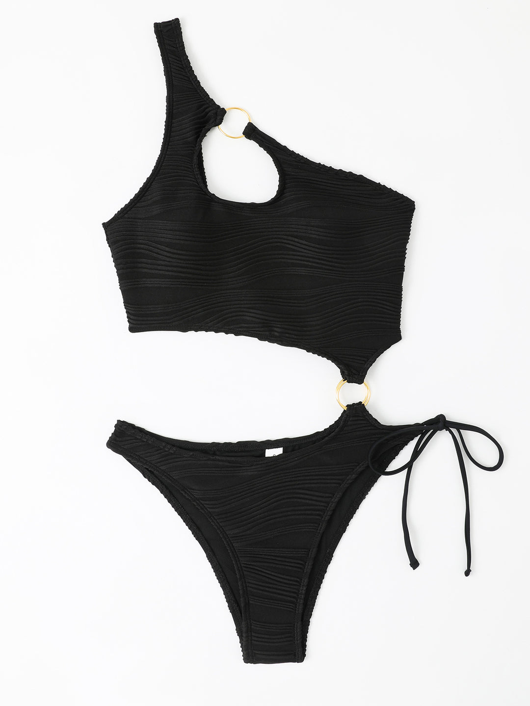 Damen Einteiler Badeanzug mit asymmetrischem Cut-Out und goldenen Akzenten R&B