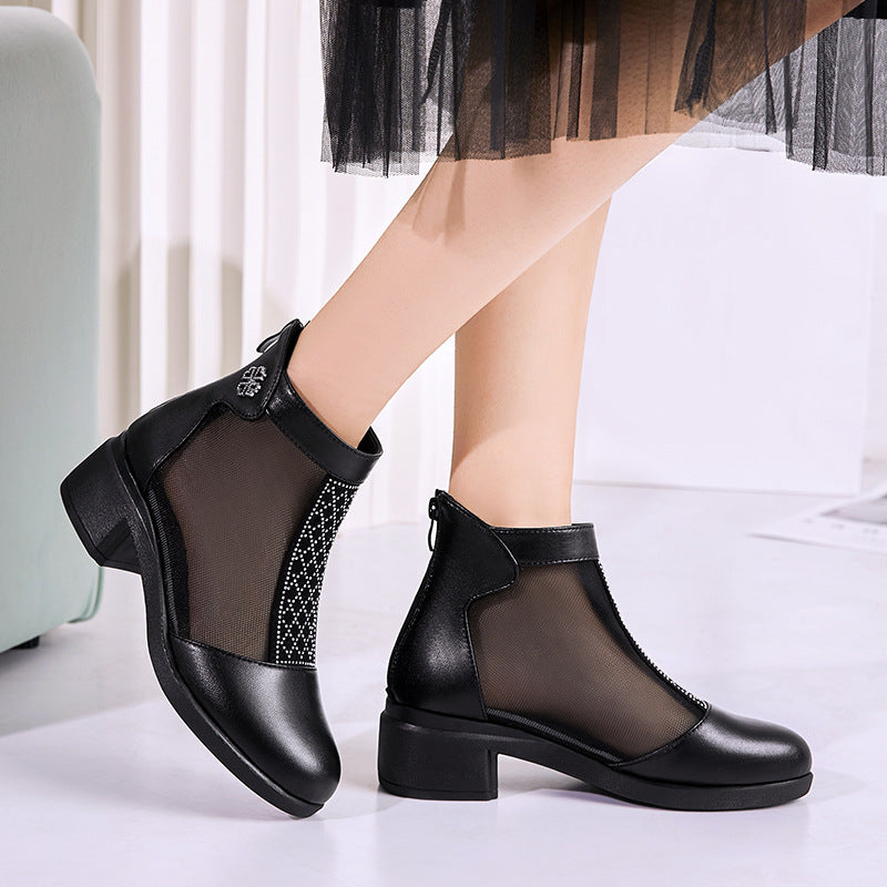 Damen Elegante Stiefeletten mit modischem Mesh-Einsatz und Blockabsatz R&B