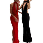 Damen Maxikleid mit elegantem Wasserfallausschnitt und figurbetontem Design R&B
