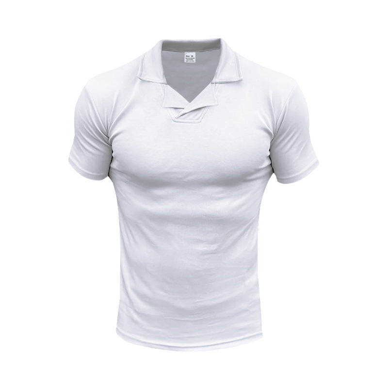 Herren nan schmal geschnittenes Kurzarm-Polo mit offenem Hemdkragen und elastischem Baumwollstretch R&B