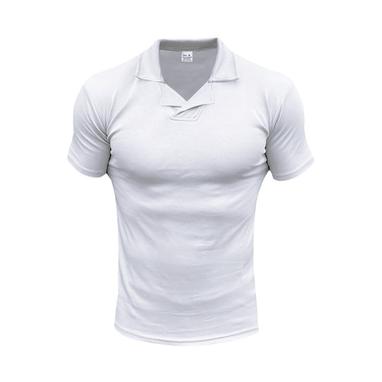 Herren nan schmal geschnittenes Kurzarm-Polo mit offenem Hemdkragen und elastischem Baumwollstretch R&B