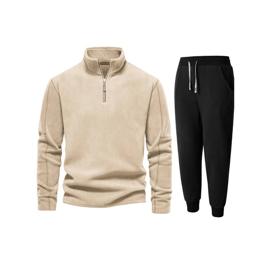 Herren Fleece-Oberteil mit kurzer Reißverschluss und bequemen Jogginghosen R&B