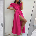 Damen Maxikleid mit Knopfdetail und seitlichem Schlitz R&B