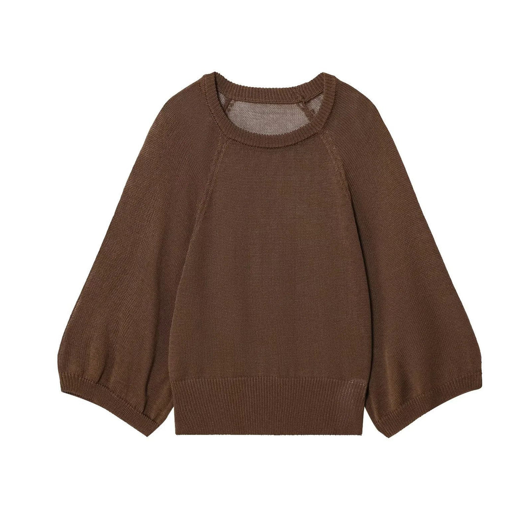 Damen lässiger Pullover mit Weitärmeln und elastischem Bund R&B