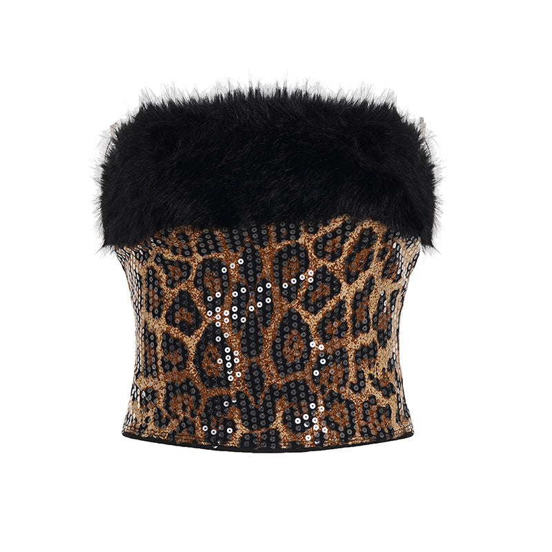 Damen Glamouröses Set mit Pailletten und Kunstfell R&B