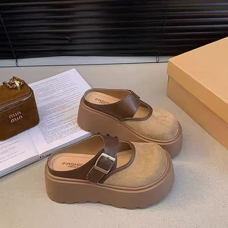 Damen Plateau Clogs mit modischem Schnallen-Design und wärmendem Innenfutter