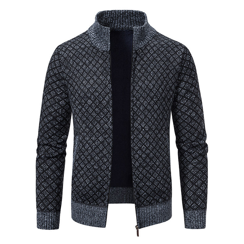 Herren Strickjacke mit modernem Zipper und hochwertigem Muster