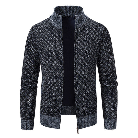 Herren Strickjacke mit modernem Zipper und hochwertigem Muster R&B