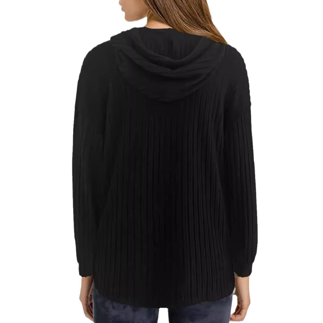Damen lässiger Pullover mit strukturiertem Rippdesign und bequemem Kapuzenkragen R&B