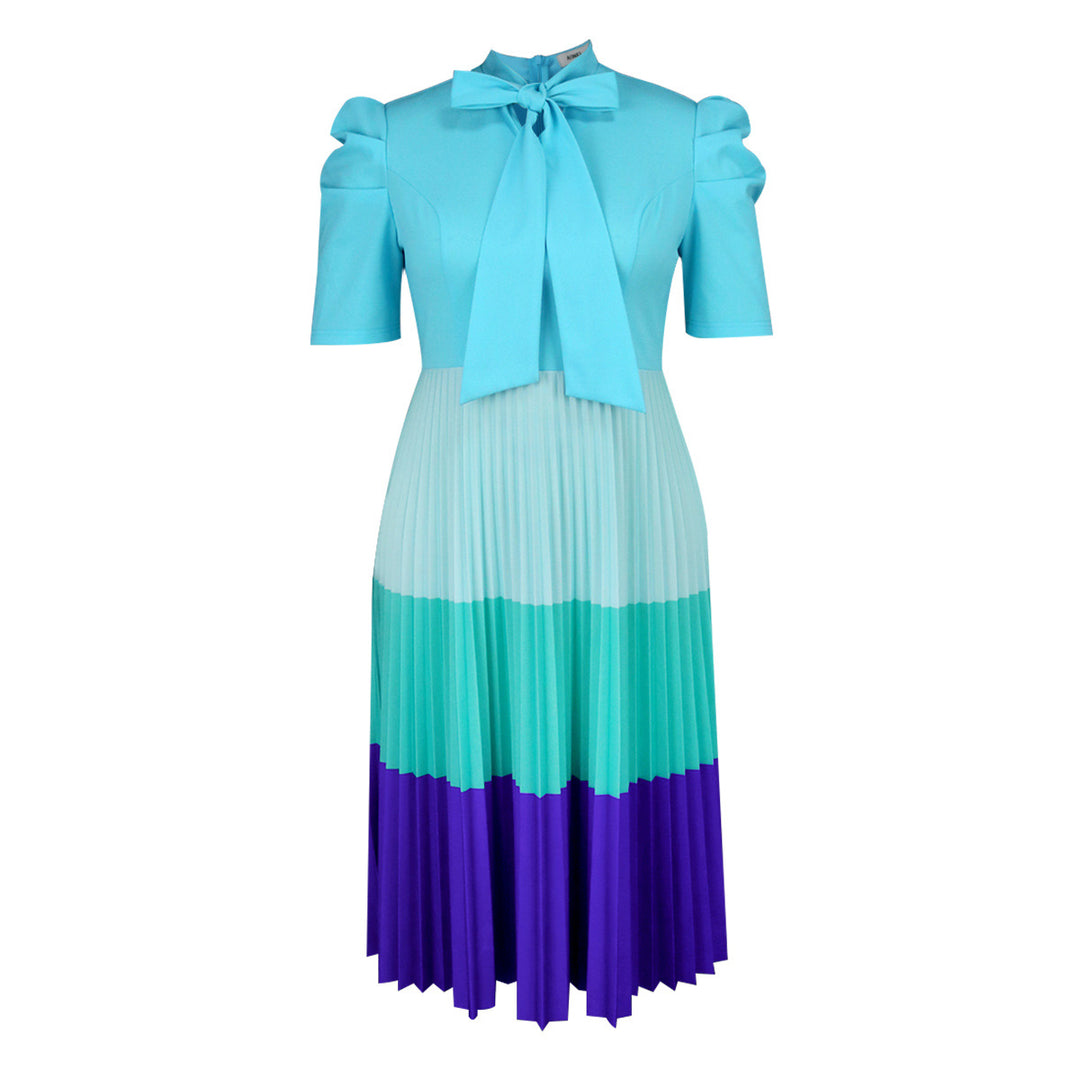 Damen Elegantes Plisseekleid mit Schleifenkragen R&B