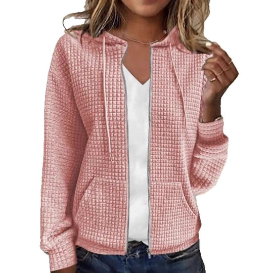 Damen nan gesteppte Kapuzenjacke mit Waffelstruktur, durchgehendem Reißverschluss und Kängurutaschen R&B