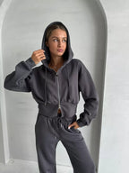 Damen Cropped Hoodie mit Reißverschluss R&B