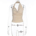 Damen Hals-Collier Top mit elegantem Wickeldesign und schmeichelnder Silhouette R&B