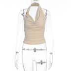 Damen Hals-Collier Top mit elegantem Wickeldesign und schmeichelnder Silhouette R&B