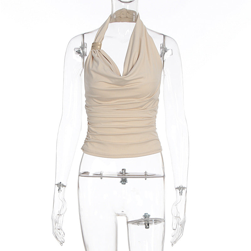 Damen Hals-Collier Top mit elegantem Wickeldesign und schmeichelnder Silhouette R&B