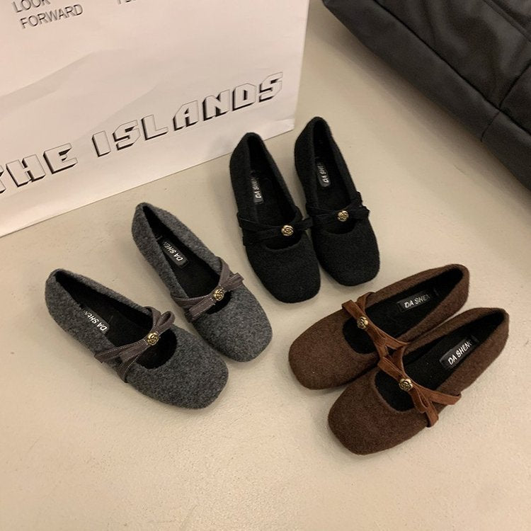 Damen elegante Filz-Ballerinas mit modischem Schleifenakzent R&B