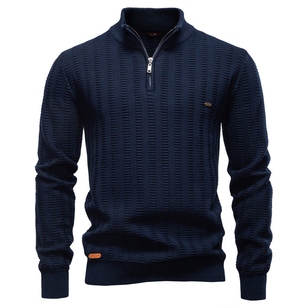 Herren Pullover mit strukturiertem Design und halbem Reißverschluss
