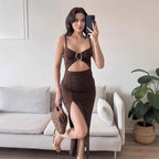 Damen Figurbetontes Maxikleid mit Cut-Outs und elegantem Gürtel R&B