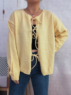 Damen Strickjacke mit dekorativem Schnürdesign und weitem Schnitt R&B