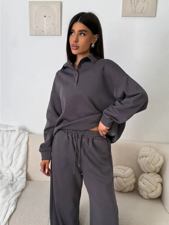 Damen lässiges Poloshirt und weite Hose Set R&B