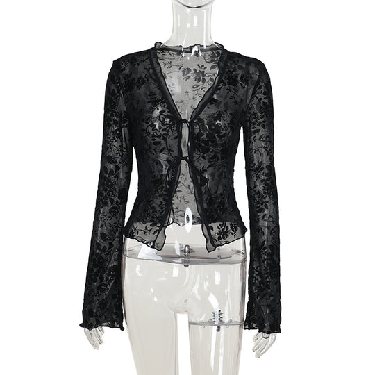 Damen Transparentes Spitzenoberteil mit floralem Design R&B