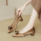 Damen elegante Ballerinas mit modischer Schleife und komfortablem Blockabsatz