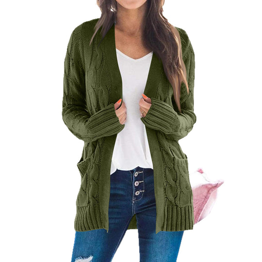 Damen Grobstrickjacke mit modernen Zopfmustern und praktischen Taschen R&B