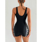 Damen Sportlicher Einteiler Badeanzug mit modischem Grafikdesign R&B