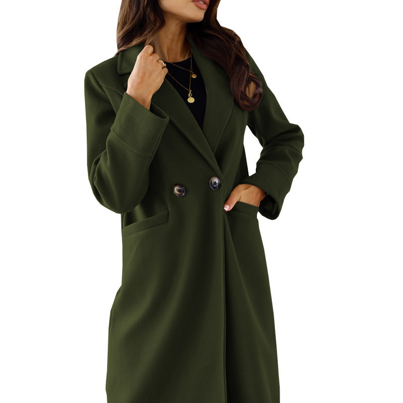 Damen Eleganter Wollmantel mit doppelter Brustknopfleiste und praktischen Taschen R&B