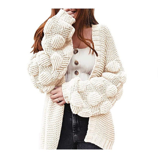 Damen Strickjacke mit voluminösen Puffärmeln und feiner Struktur R&B