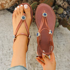 Damen Elegante Zehentrenner-Sandalen mit dekorativer Schmuckverzierung EB