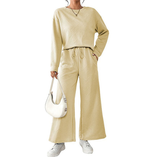 Damen Lässiges Lounge-Set mit strukturiertem Oberteil und weitem Hosen R&B