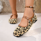 Damen Ballerinas im R&Brnen Leo-Design mit verstellbarem Schnallenverschluss R&B