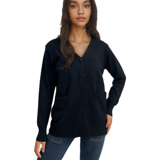 Damen Strickjacke mit Knopfverschluss und praktischen Taschen R&B