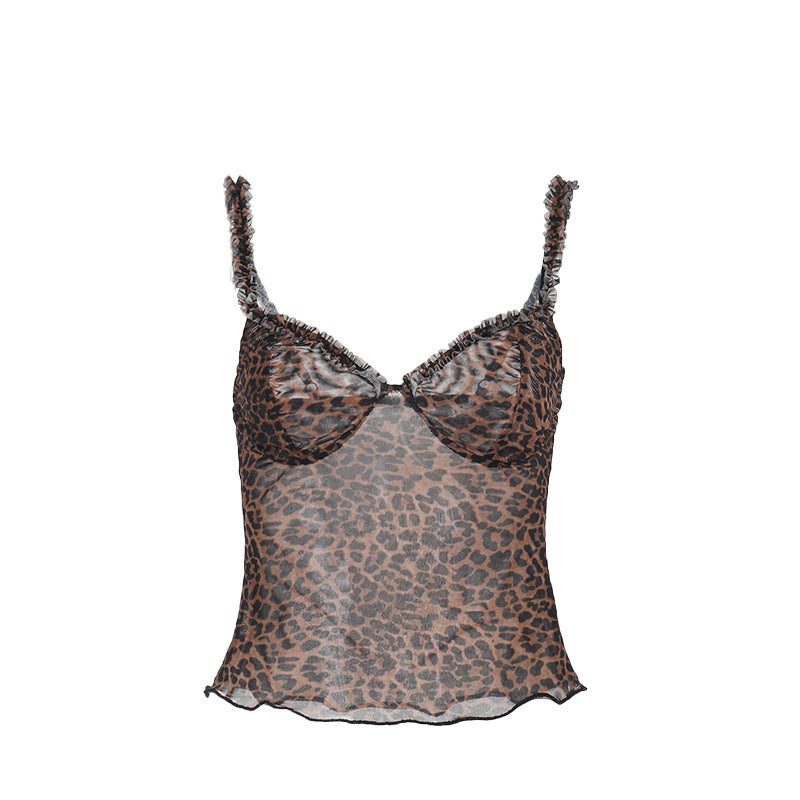 Damen Transparentes Spagetti-Top mit Rüschendetails