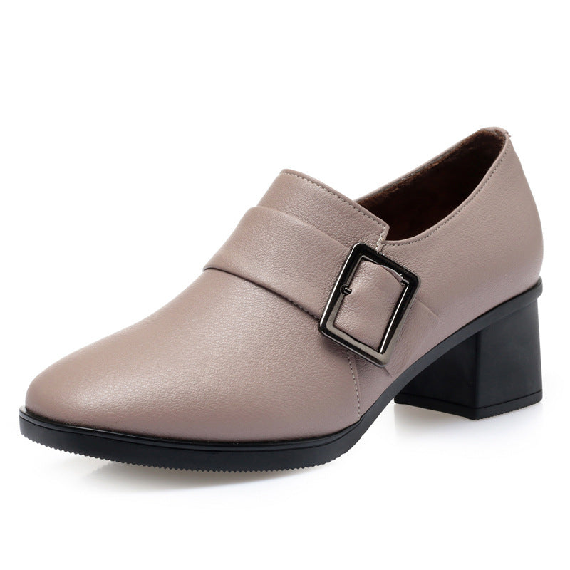 Damen elegante Stiefeletten mit modischem Riemen und hochwertigem Blockabsatz R&B