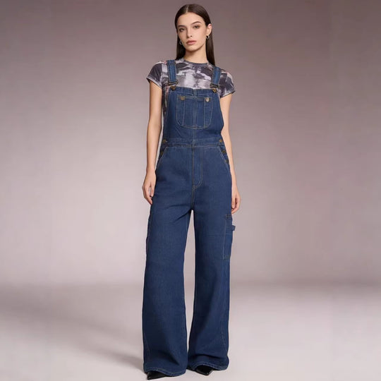 Damen Latzhose im lässigen oversized Schnitt mit funktionalen Seitentaschen R&B